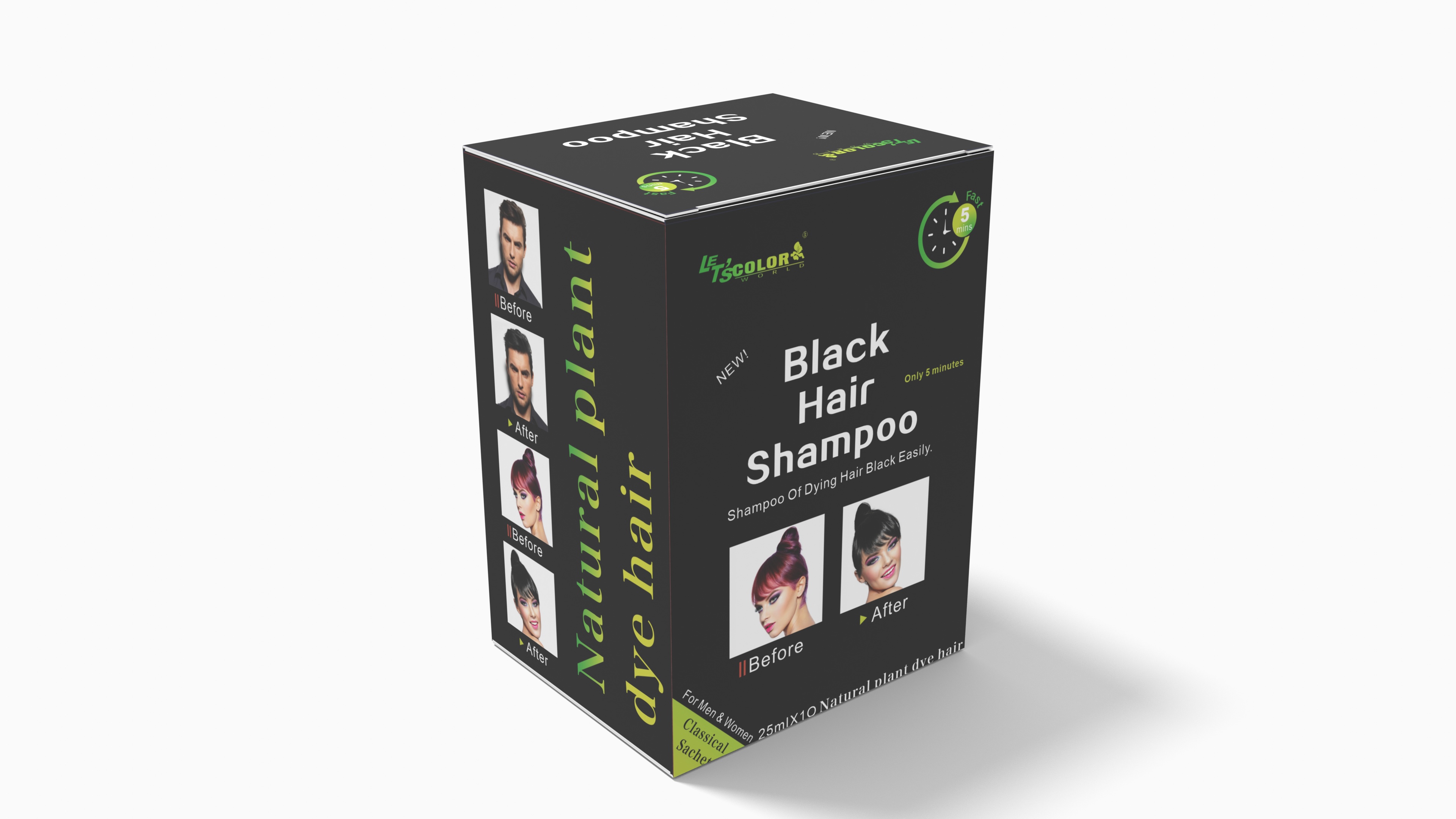 Champú de color orgánico negro para cubrir las canas