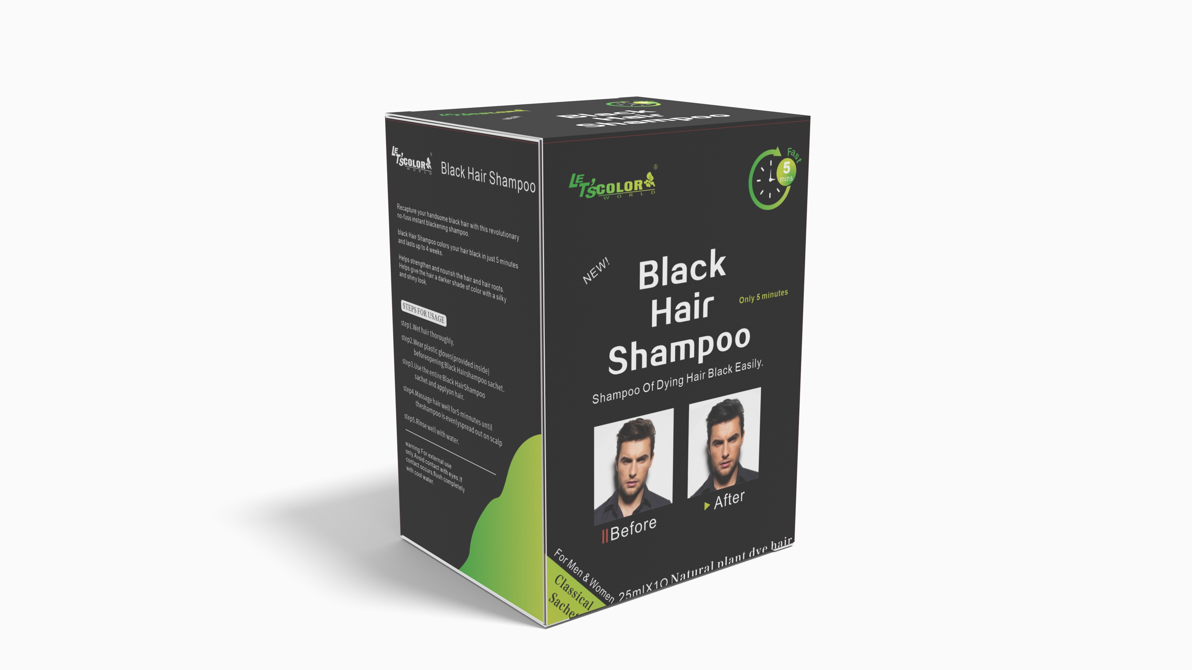 Champú de color de cabello negro natural rápido de 5 minutos sin productos químicos